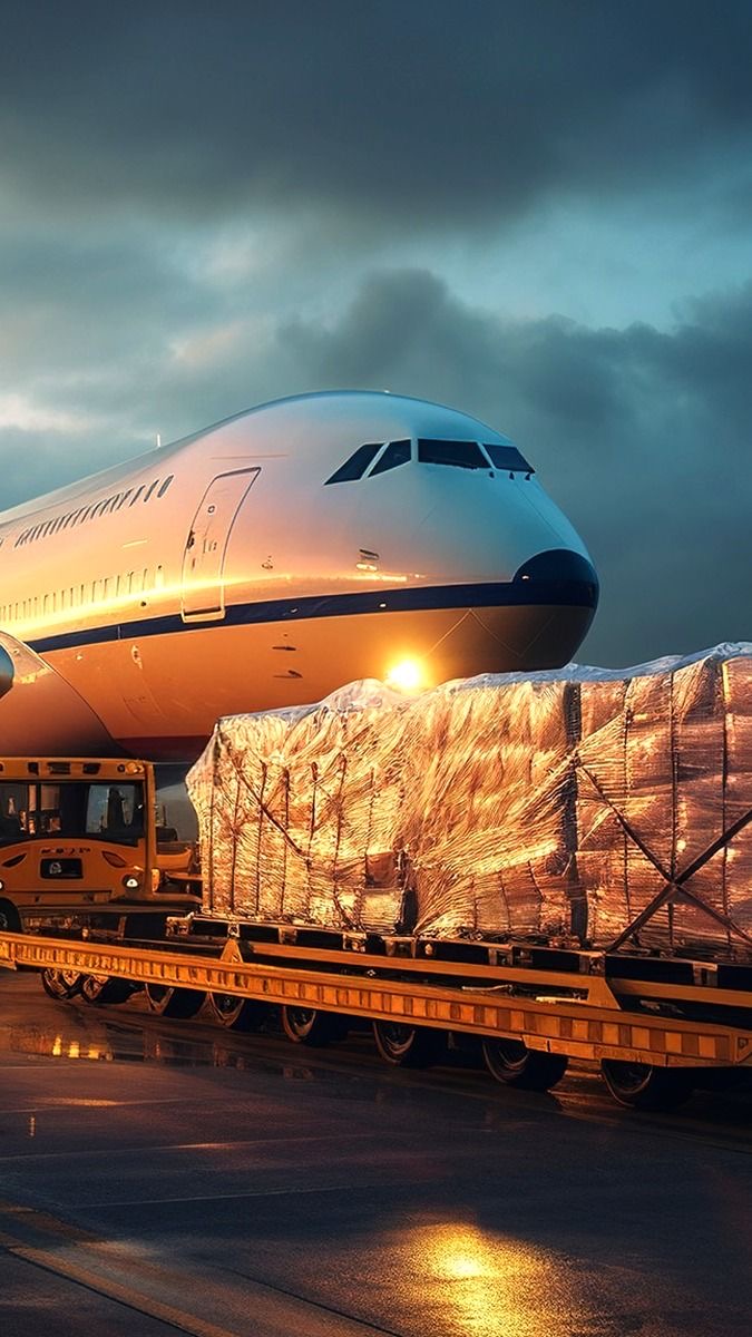 Cargo plane loading at dusk